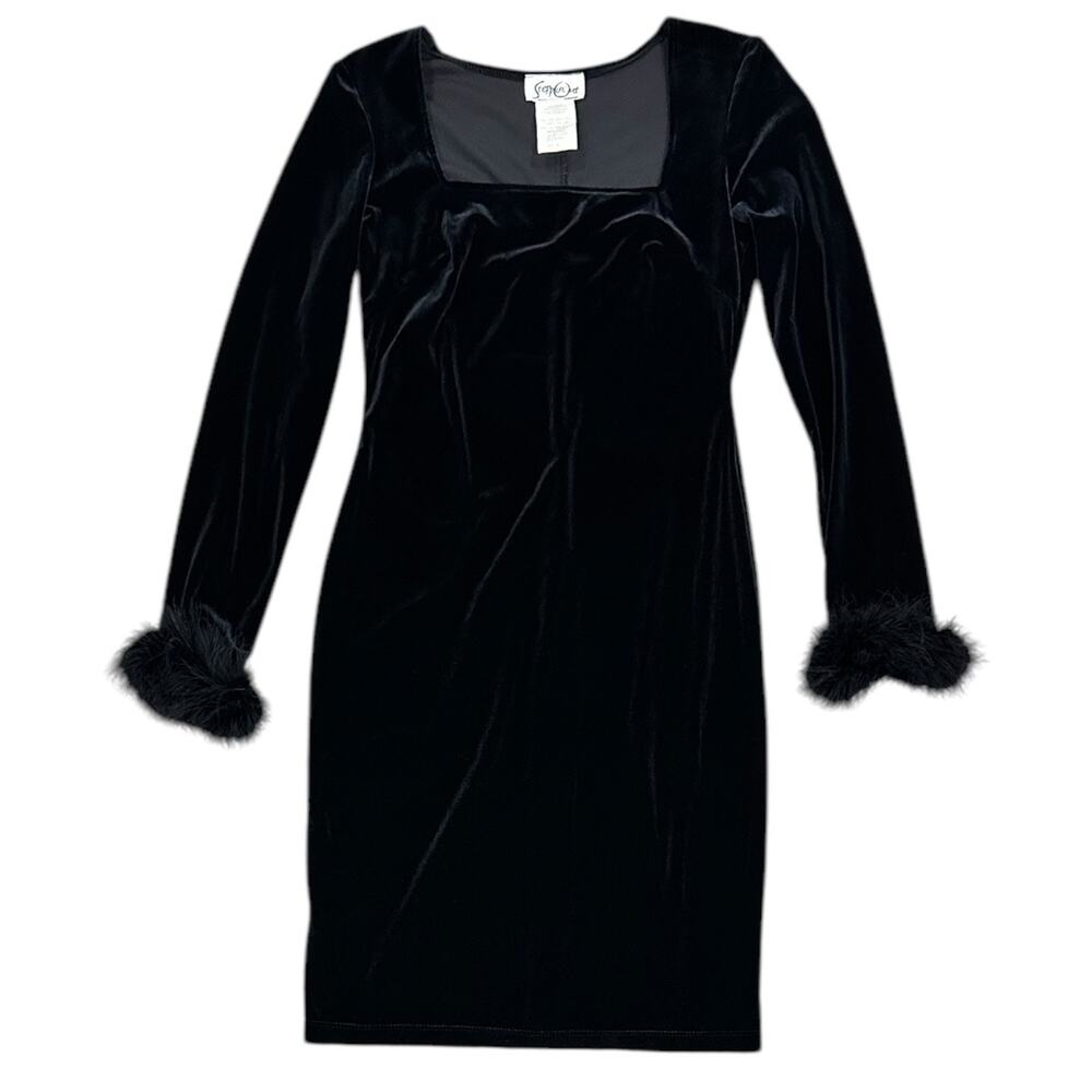 Vintage 90s Steppin’ Out Faux Fur Cuffs Velvet Dress